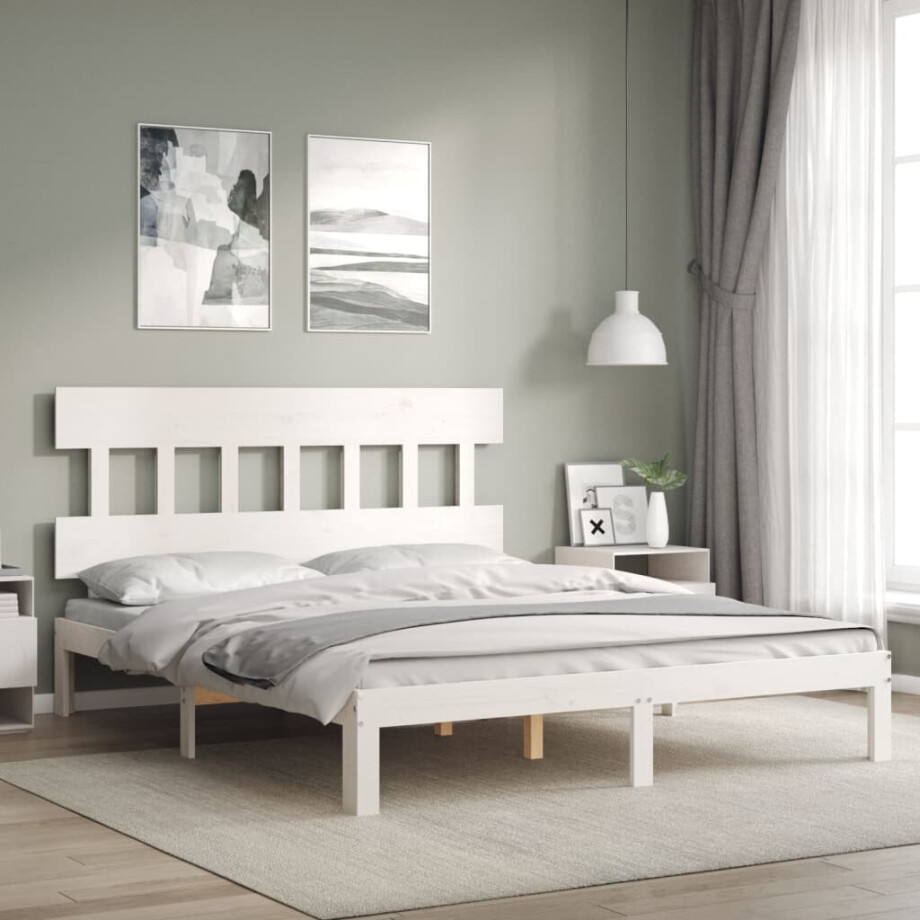 vidaXL Bedframe zonder matras massief grenenhout wit 160x200 cm afbeelding 1