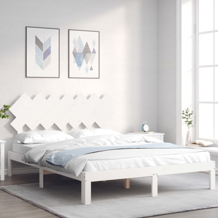 vidaXL Bedframe zonder matras massief grenenhout wit 140x190 cm vidaXL Bedframe zonder matras massief grenenhout wit 140x190 cm afbeelding 1