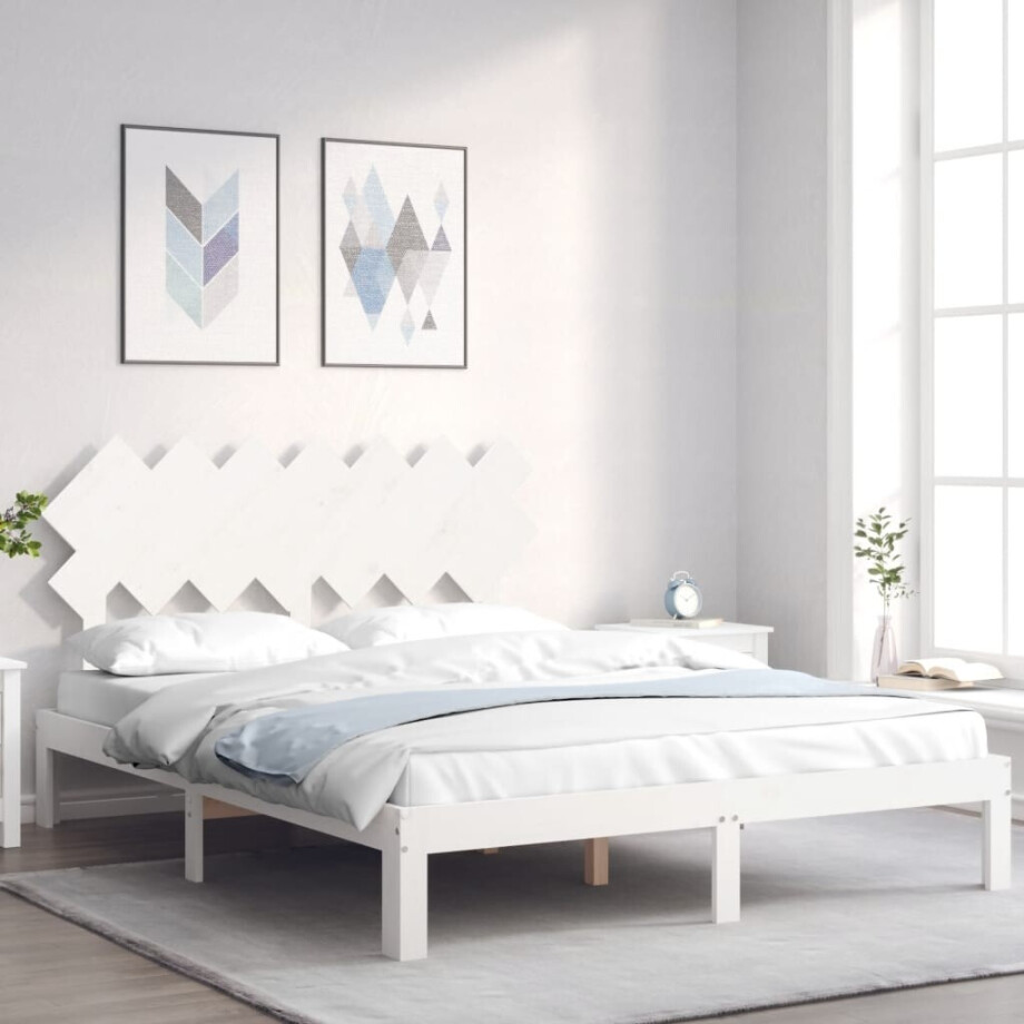 vidaXL Bedframe zonder matras massief grenenhout wit 140x200 cm afbeelding 1
