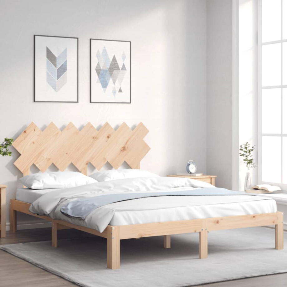 vidaXL Bedframe met hoofdbord massief hout afbeelding 1
