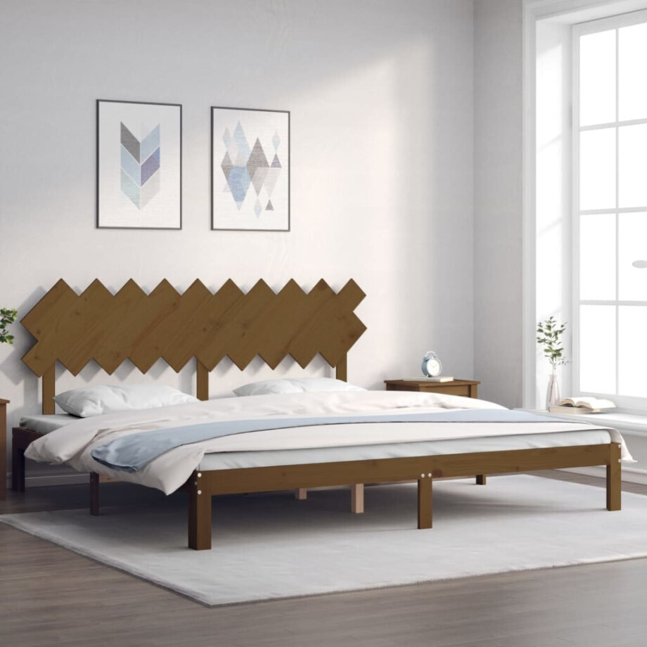 vidaXL Bedframe met hoofdbord massief hout honingbruin 200x200 cm vidaXL Bedframe met hoofdbord massief hout honingbruin 200x200 cm afbeelding 1