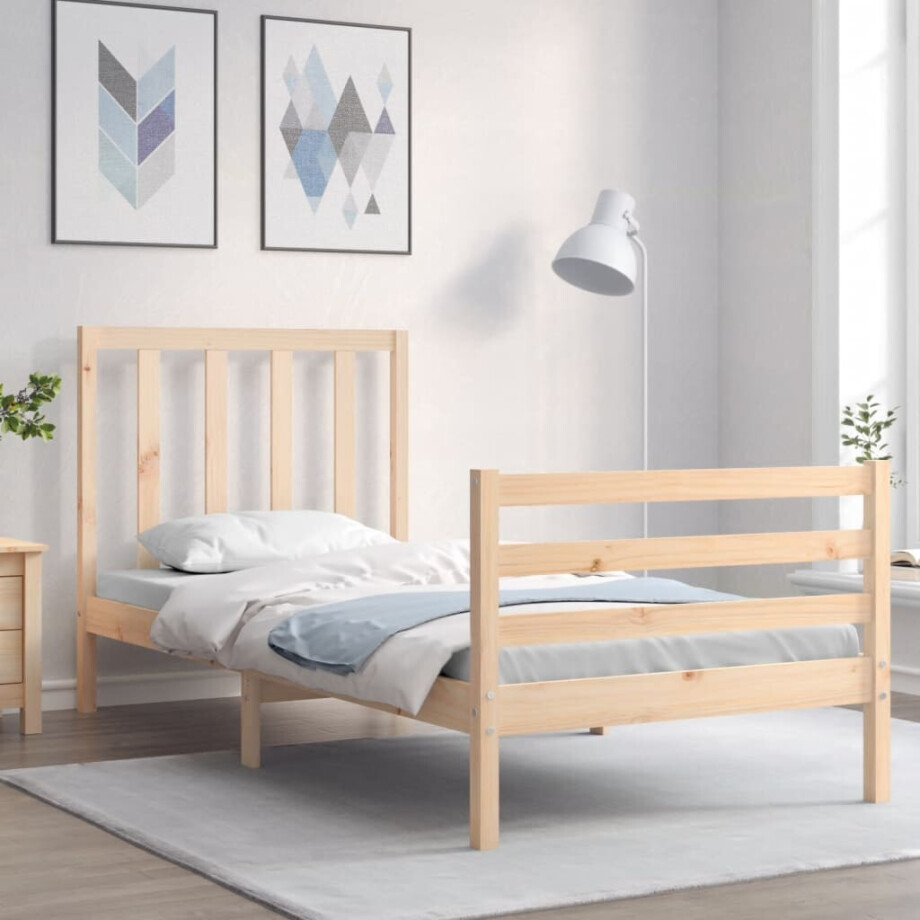 vidaXL Bedframe met hoofdbord massief hout vidaXL Bedframe met hoofdbord massief hout afbeelding 1