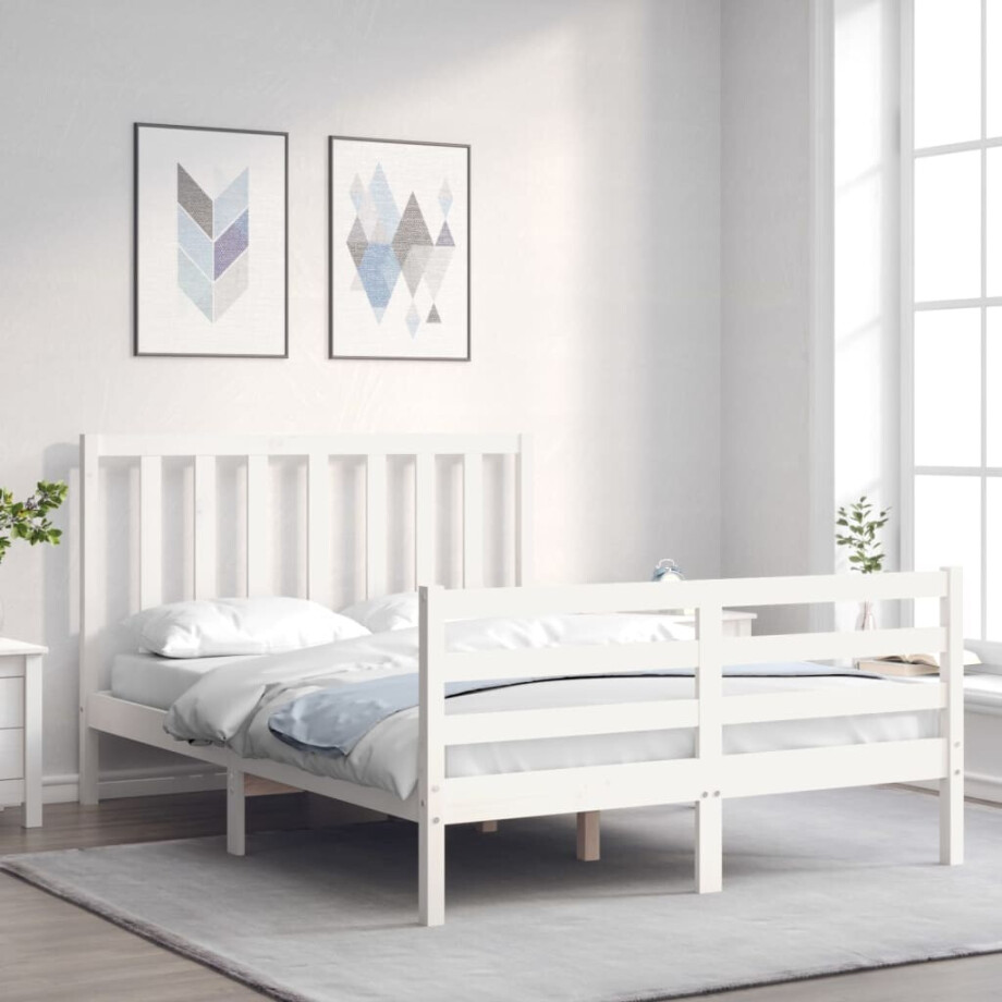 vidaXL Bedframe zonder matras massief grenenhout wit 140x190 cm afbeelding 1