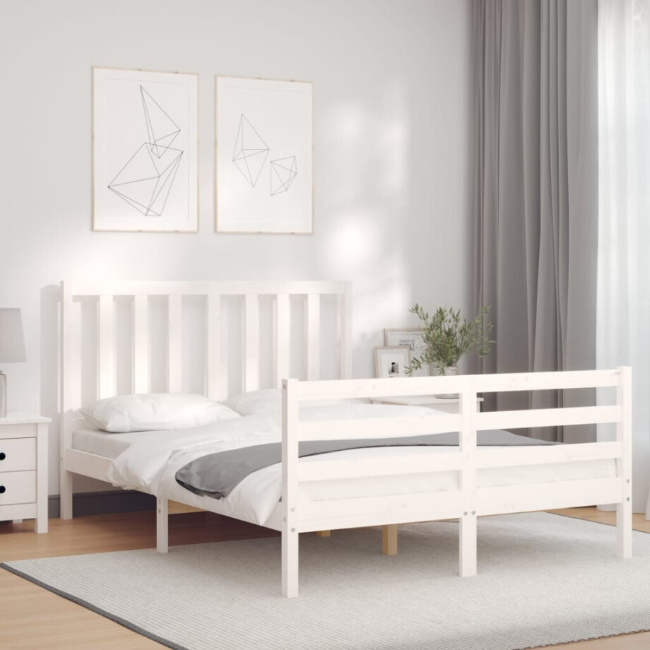 vidaXL Bedframe zonder matras massief grenenhout wit 140x190 cm vidaXL Bedframe zonder matras massief grenenhout wit 140x190 cm afbeelding 1