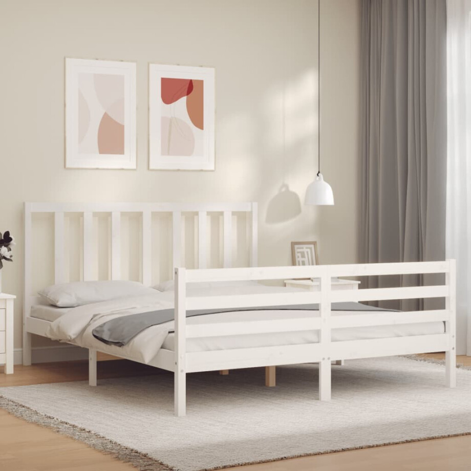 vidaXL Bedframe zonder matras massief grenenhout wit 160x200 cm afbeelding 1