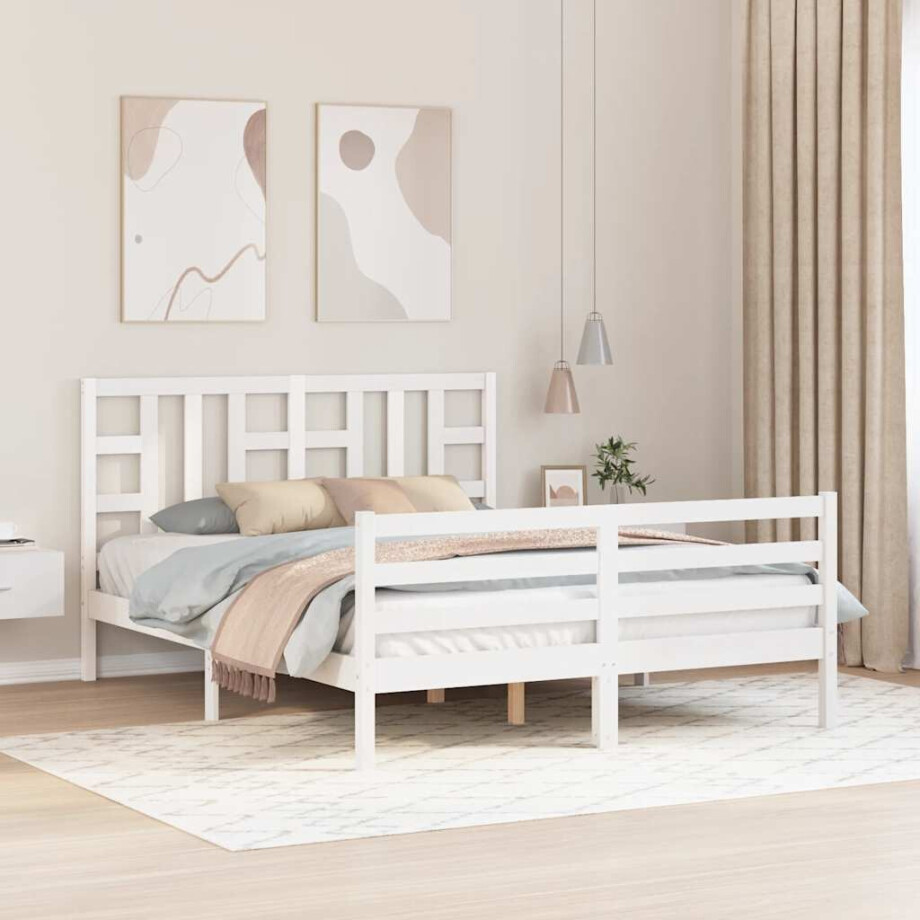 vidaXL Bedframe met hoofdbord massief hout wit vidaXL Bedframe met hoofdbord massief hout wit afbeelding 1