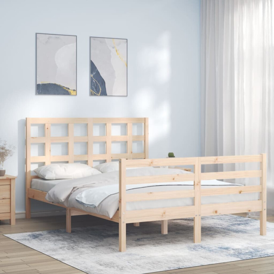 vidaXL Bedframe met hoofdbord massief hout vidaXL Bedframe met hoofdbord massief hout afbeelding 1