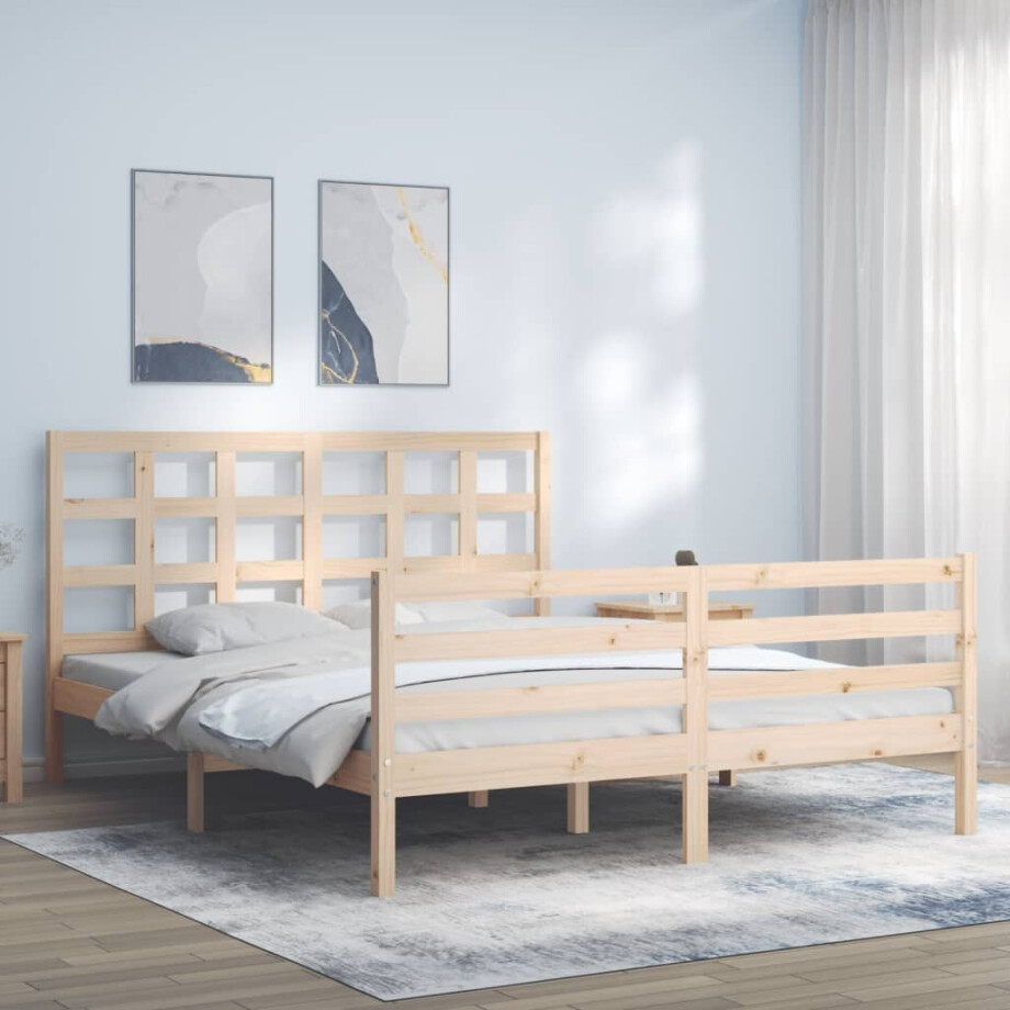 vidaXL Bedframe met hoofdbord massief hout 160x200 cm vidaXL Bedframe met hoofdbord massief hout 160x200 cm afbeelding 1