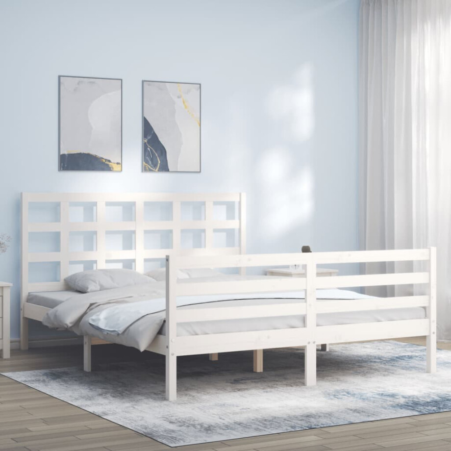 vidaXL Bedframe met hoofdbord massief hout wit 160x200 cm vidaXL Bedframe met hoofdbord massief hout wit 160x200 cm afbeelding 1