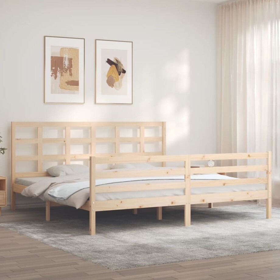 vidaXL Bedframe met hoofdbord massief hout 200x200 cm afbeelding 1