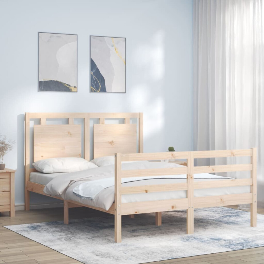 vidaXL Bedframe met hoofdbord massief hout afbeelding 1