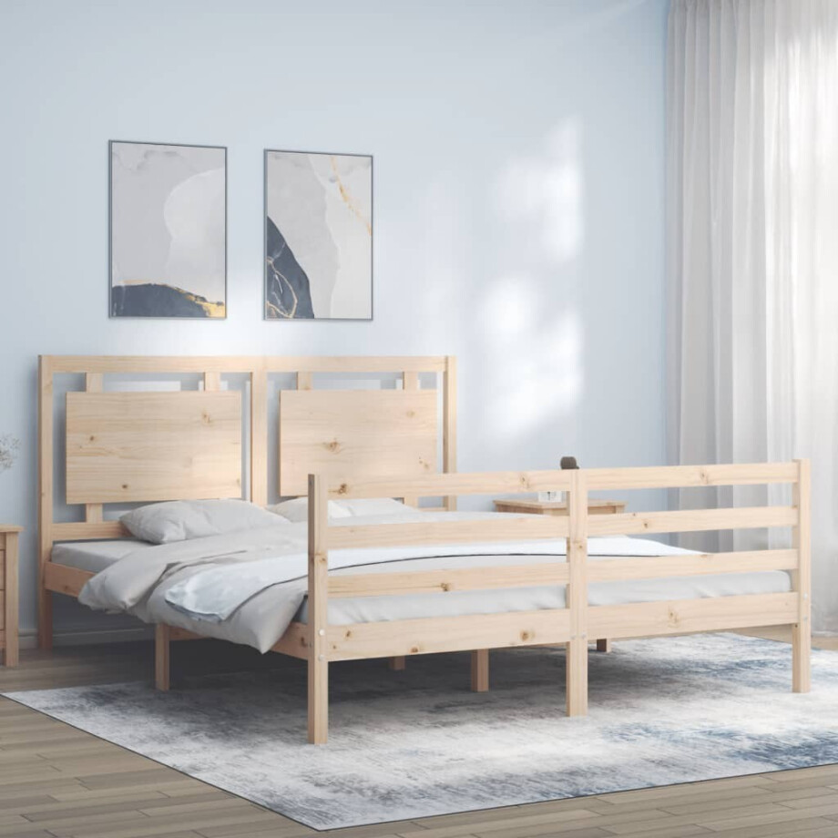 vidaXL Bedframe met hoofdbord massief hout 160x200 cm vidaXL Bedframe met hoofdbord massief hout 160x200 cm afbeelding 1