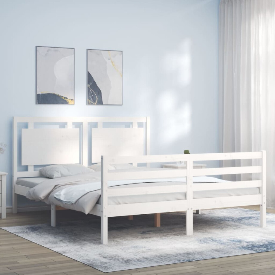 vidaXL Bedframe met hoofdbord massief hout wit 160x200 cm vidaXL Bedframe met hoofdbord massief hout wit 160x200 cm afbeelding 1
