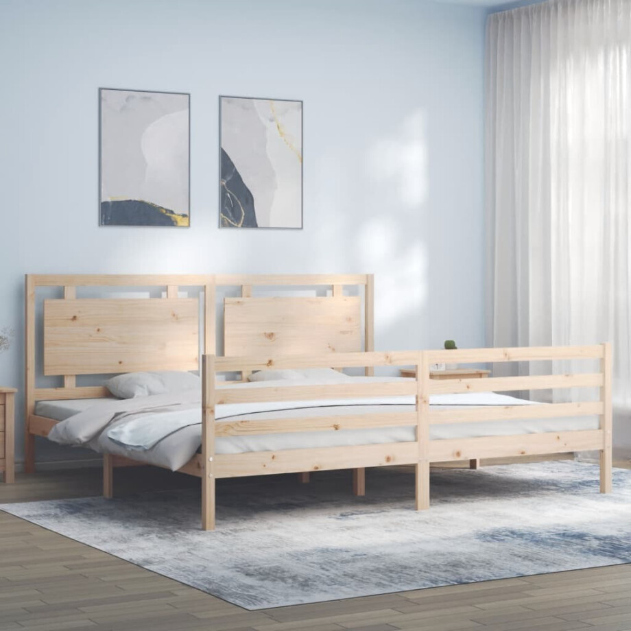 vidaXL Bedframe met hoofdbord massief hout vidaXL Bedframe met hoofdbord massief hout afbeelding 1