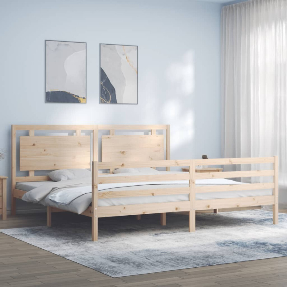 vidaXL Bedframe met hoofdbord massief hout 200x200 cm afbeelding 1