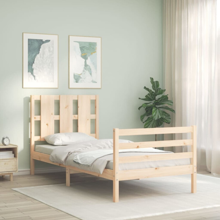 vidaXL Bedframe met hoofdbord massief hout vidaXL Bedframe met hoofdbord massief hout afbeelding 1