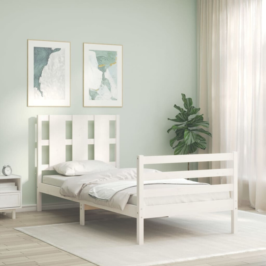 vidaXL Bedframe met hoofdbord massief hout wit vidaXL Bedframe met hoofdbord massief hout wit afbeelding 1