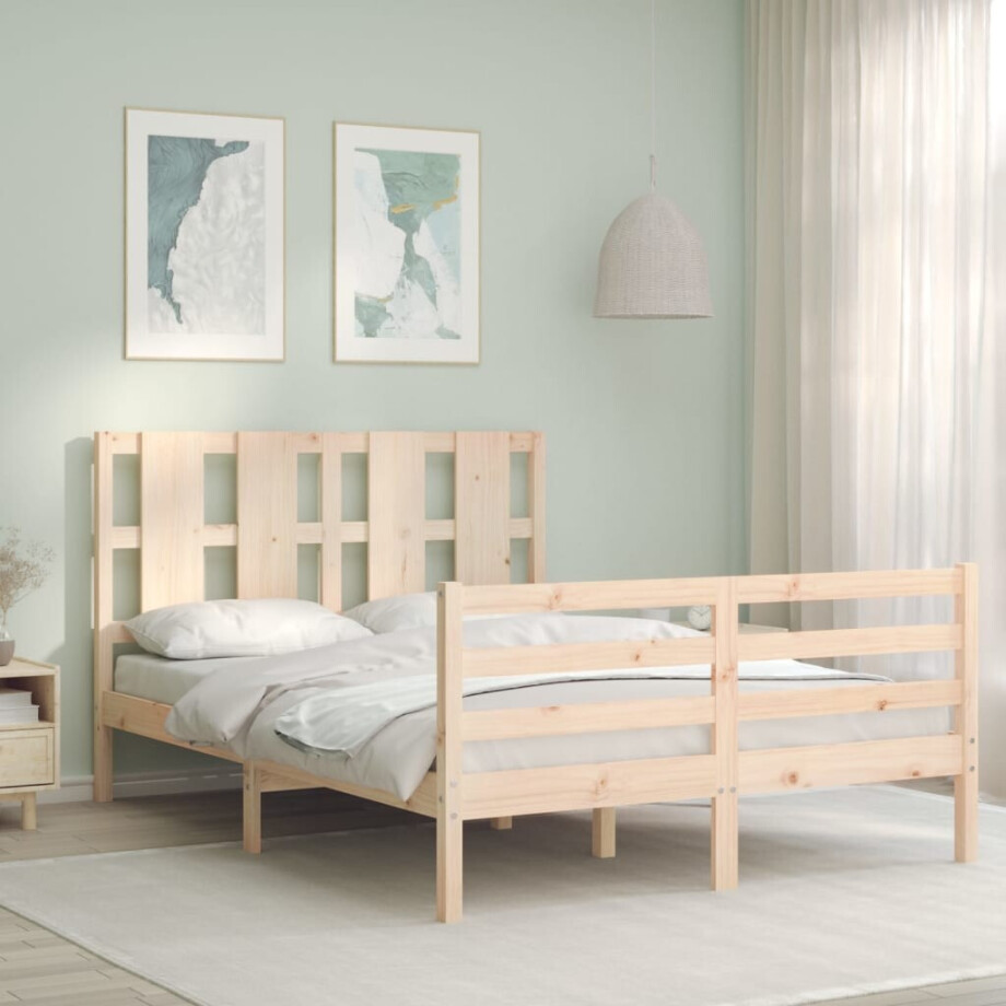 vidaXL Bedframe met hoofdbord massief hout 140x200 cm afbeelding 1