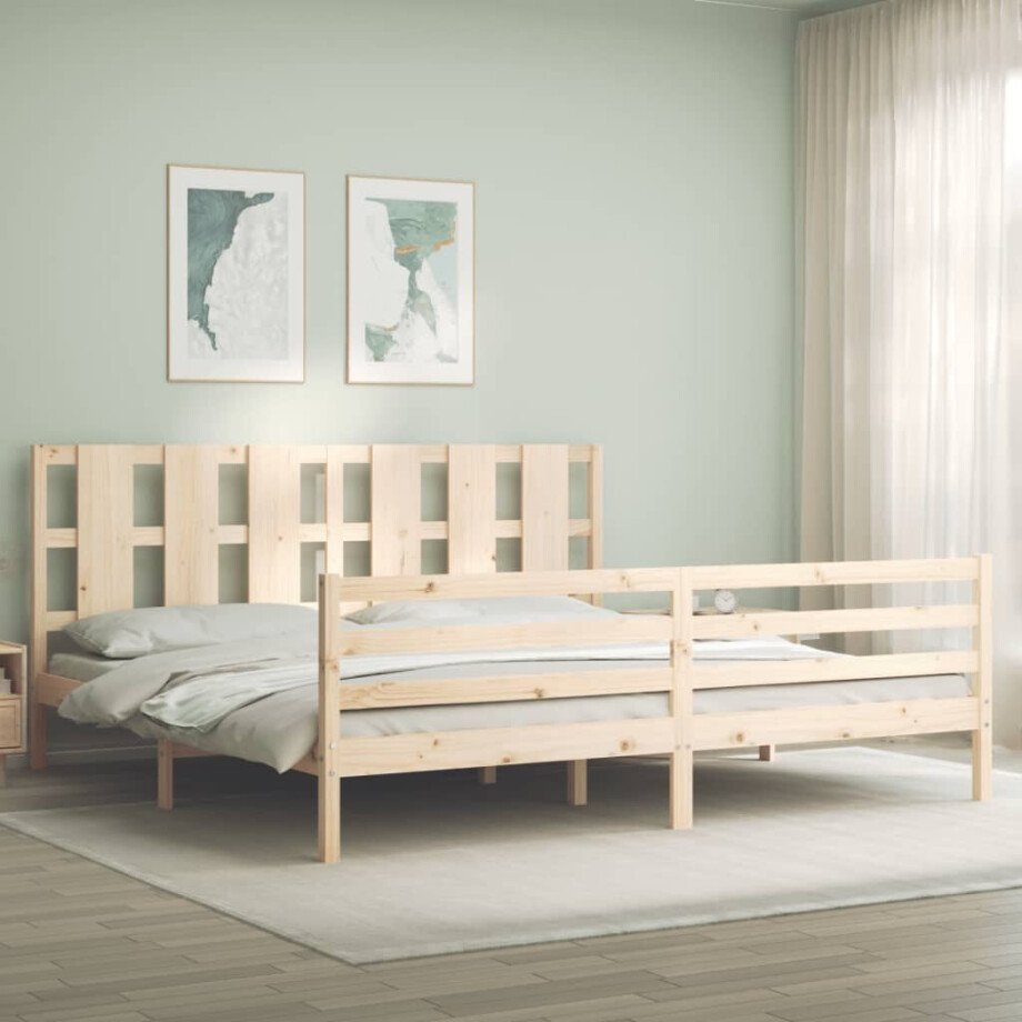 vidaXL Bedframe met hoofdbord massief hout 200x200 cm afbeelding 1