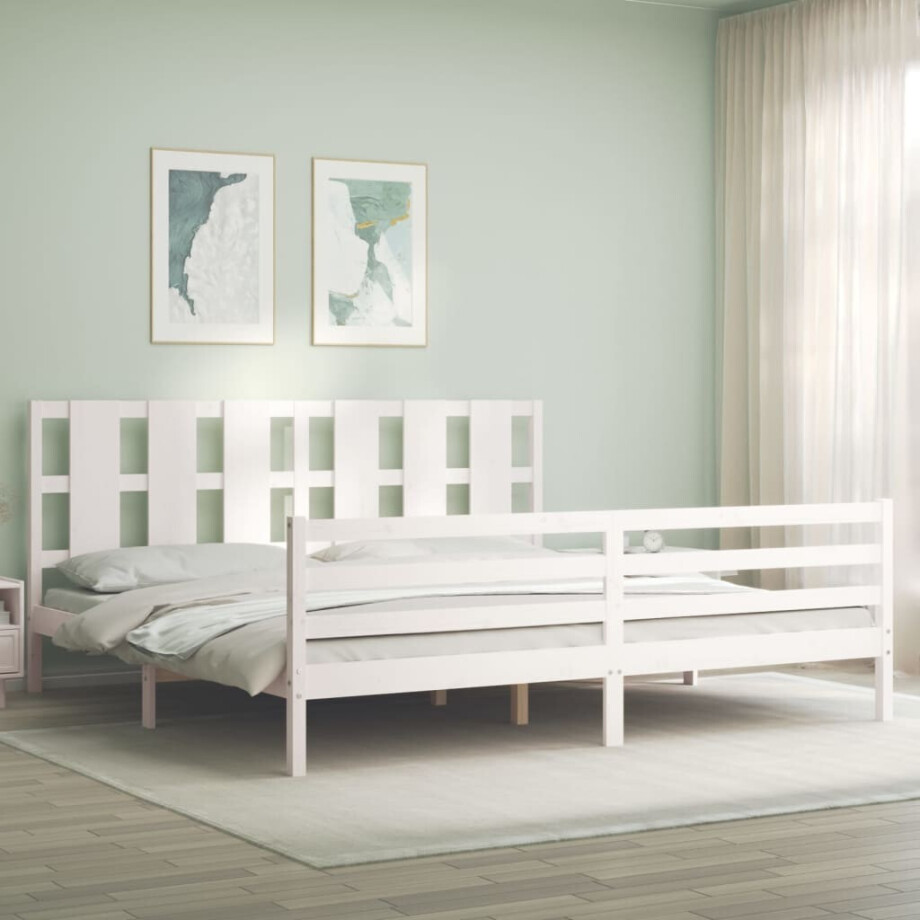 vidaXL Bedframe met hoofdbord massief hout wit 200x200 cm afbeelding 1
