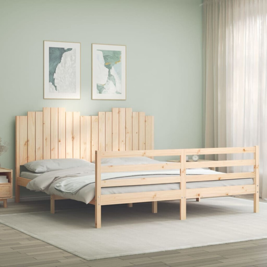 vidaXL Bedframe met hoofdbord massief hout vidaXL Bedframe met hoofdbord massief hout afbeelding 1