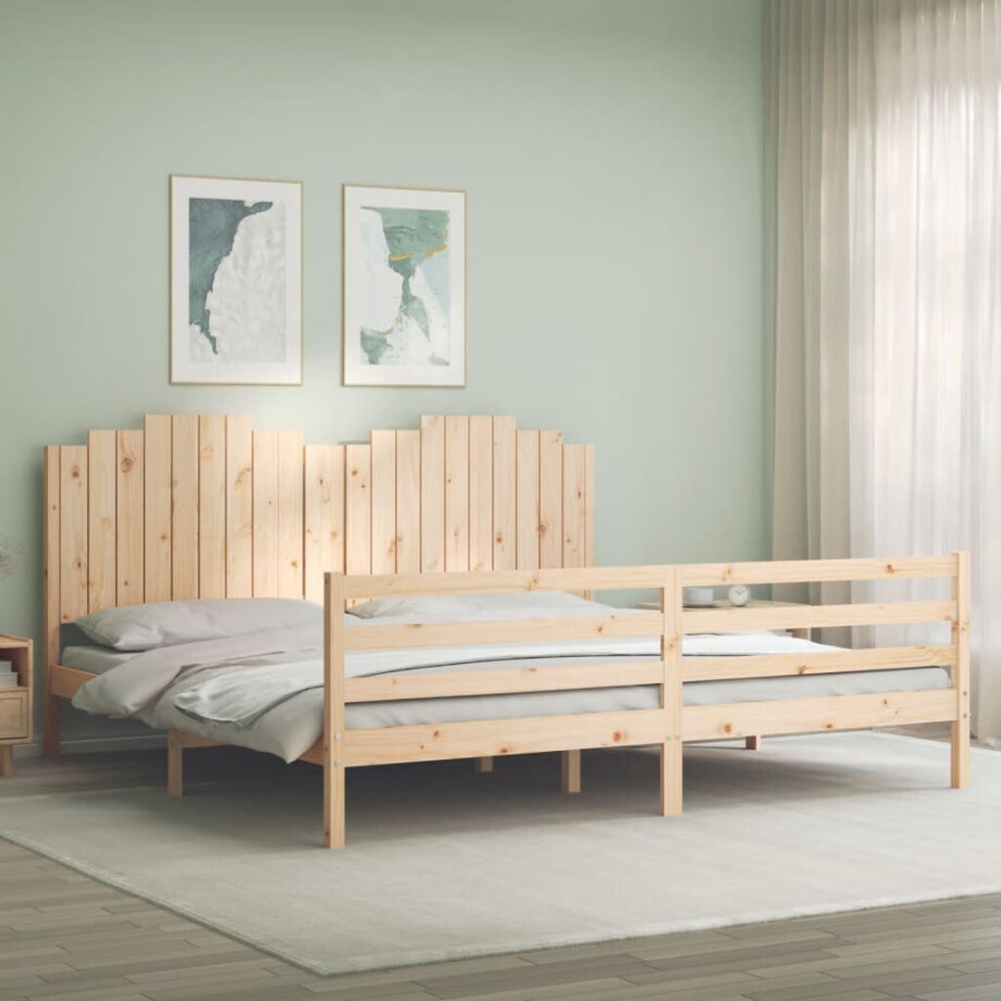 vidaXL Bedframe met hoofdbord massief hout 200x200 cm afbeelding 1