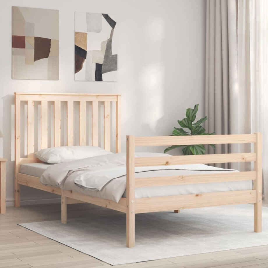 vidaXL Bedframe met hoofdbord massief hout 100x200 cm afbeelding 1