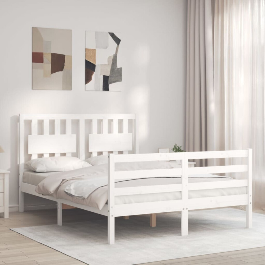 vidaXL Bedframe met hoofdbord massief hout wit vidaXL Bedframe met hoofdbord massief hout wit afbeelding 1