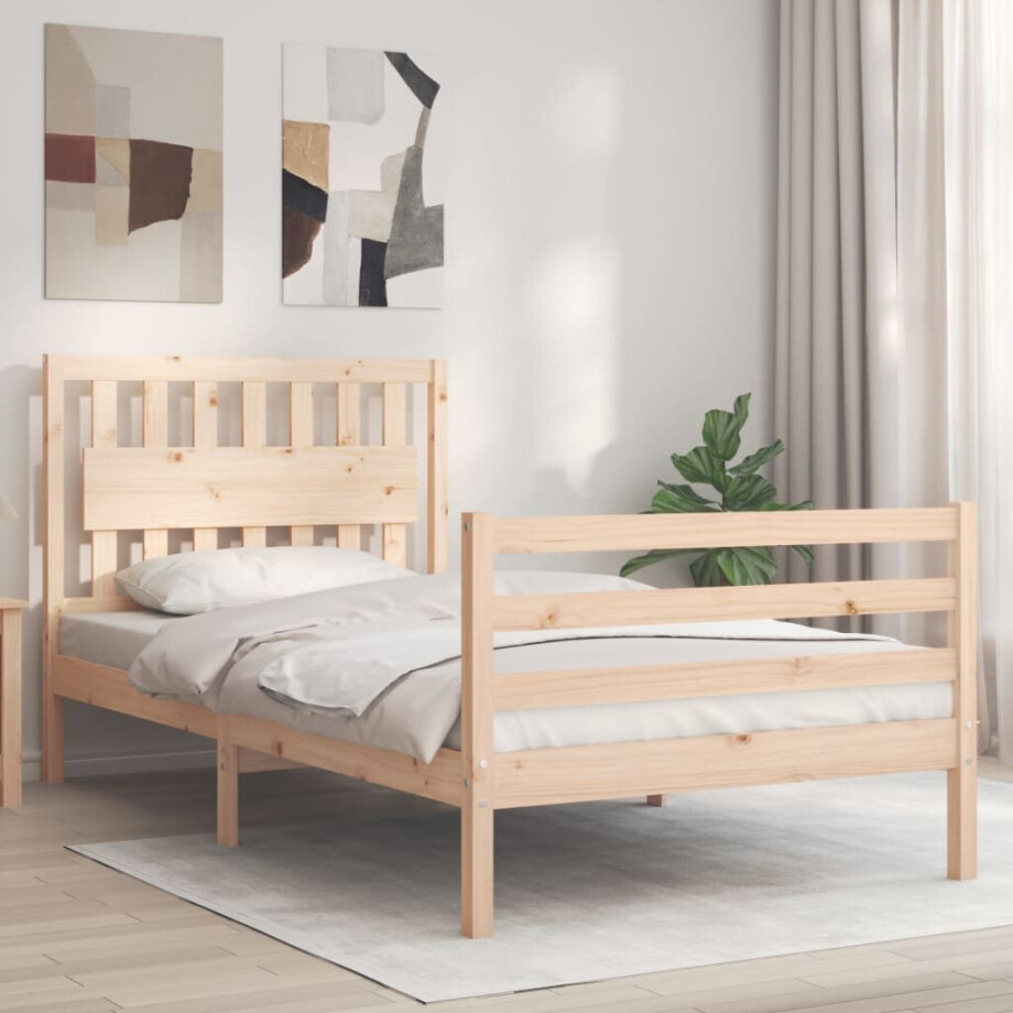vidaXL Bedframe met hoofdbord massief hout 100x200 cm afbeelding 1