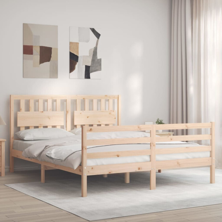 vidaXL Bedframe met hoofdbord massief hout 160x200 cm vidaXL Bedframe met hoofdbord massief hout 160x200 cm afbeelding 1