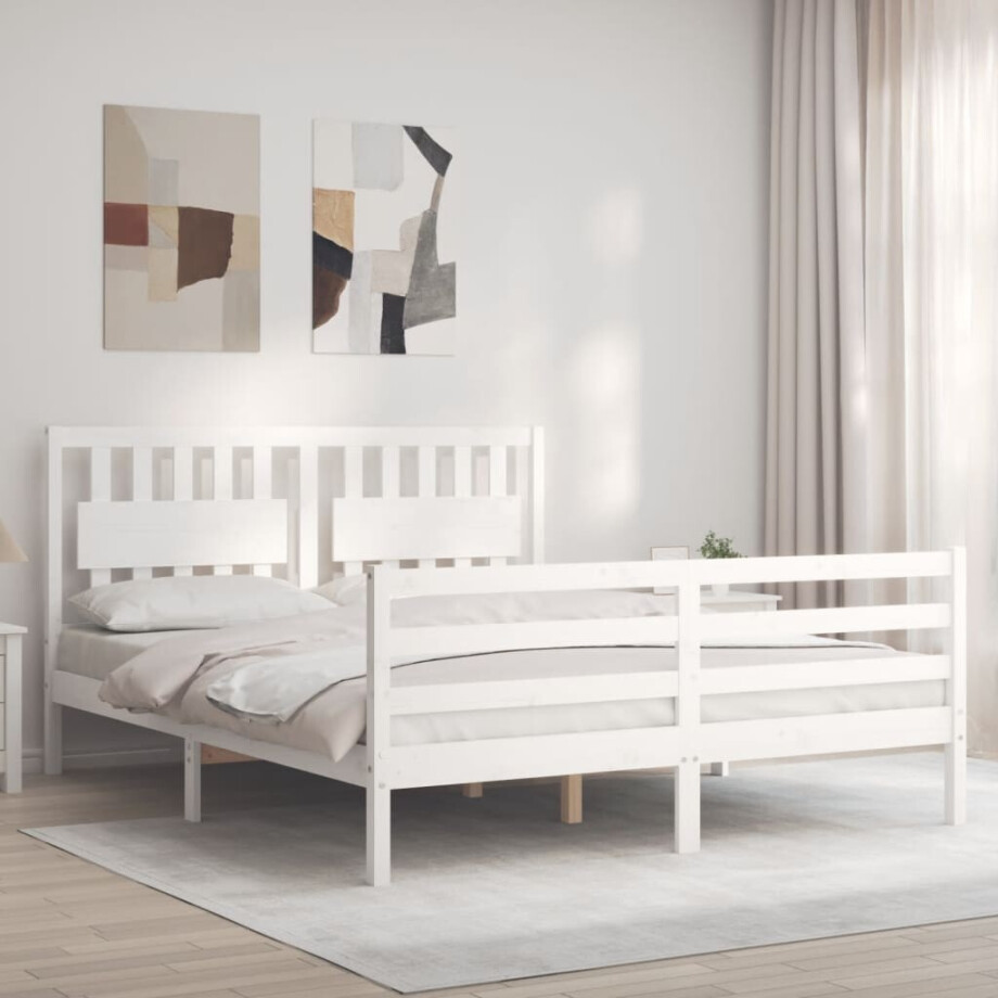vidaXL Bedframe met hoofdbord massief hout wit 160x200 cm vidaXL Bedframe met hoofdbord massief hout wit 160x200 cm afbeelding 1