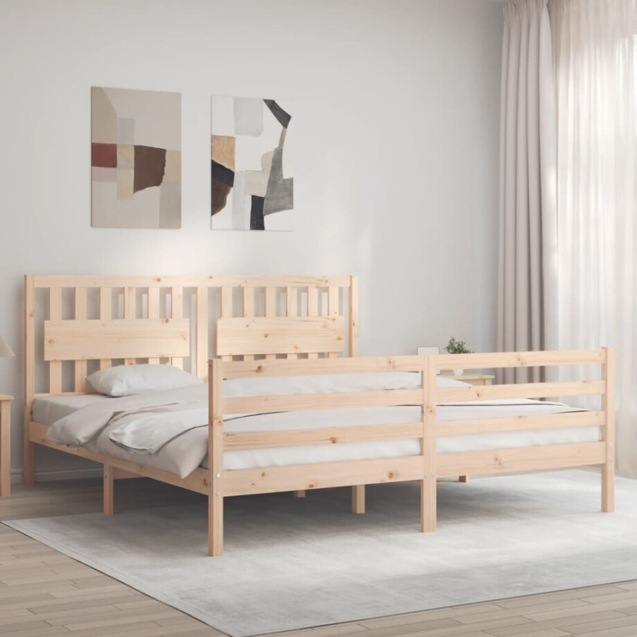 vidaXL Bedframe met hoofdbord massief hout vidaXL Bedframe met hoofdbord massief hout afbeelding 1