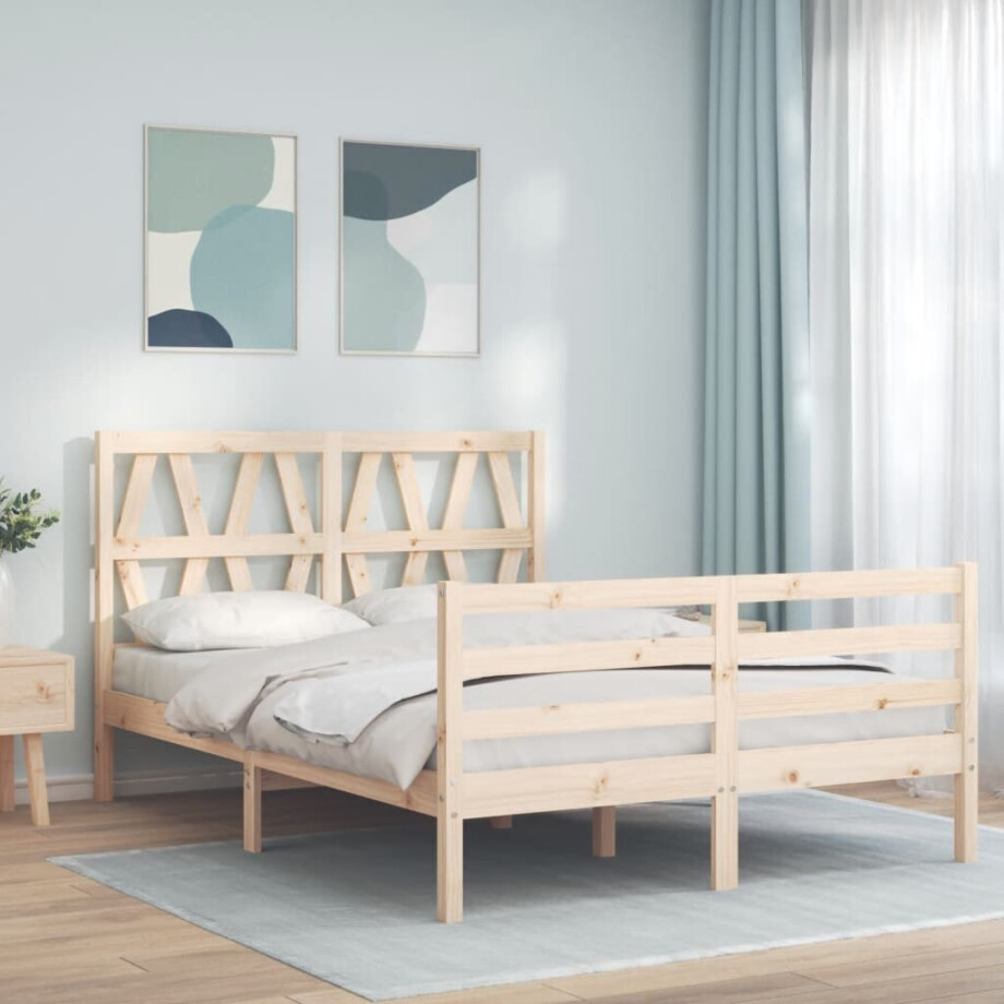 vidaXL Bedframe met hoofdbord massief hout 140x200 cm afbeelding 1