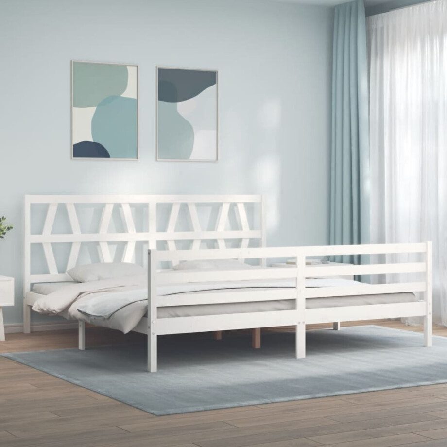 vidaXL Bedframe met hoofdbord massief hout wit 200x200 cm vidaXL Bedframe met hoofdbord massief hout wit 200x200 cm afbeelding 1