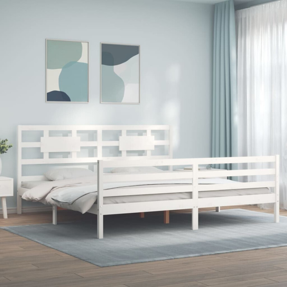 vidaXL Bedframe met hoofdbord massief hout wit vidaXL Bedframe met hoofdbord massief hout wit afbeelding 1