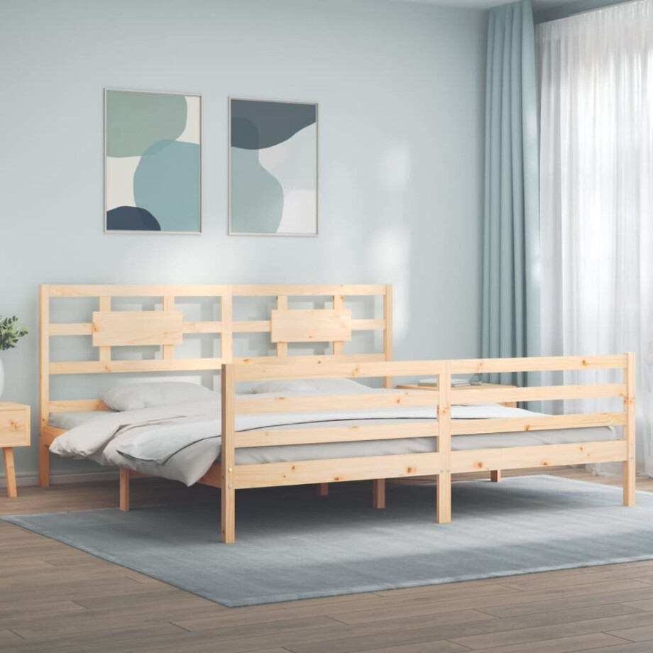 vidaXL Bedframe met hoofdbord massief hout 200x200 cm afbeelding 1