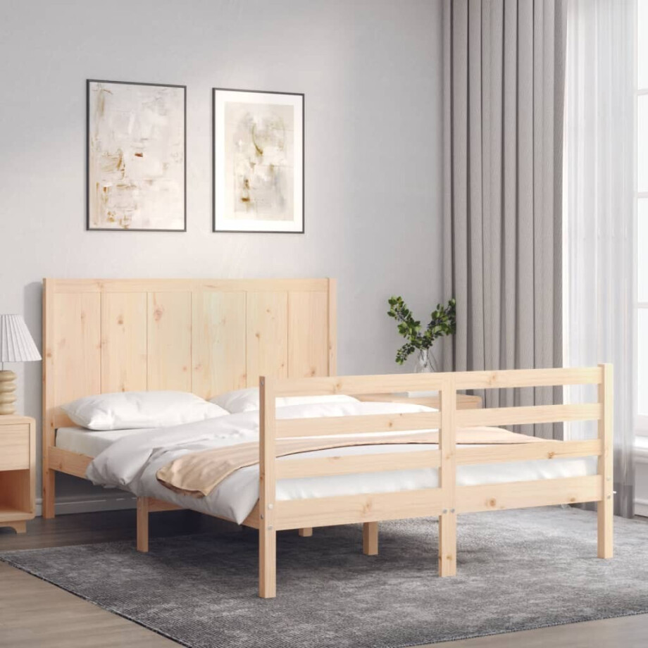 vidaXL Bedframe met hoofdbord massief hout afbeelding 1