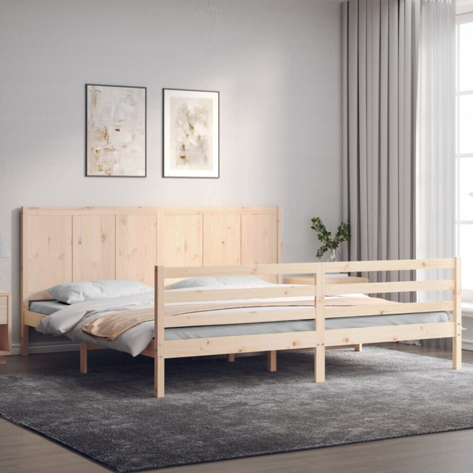 vidaXL Bedframe met hoofdbord massief hout 200x200 cm afbeelding 1
