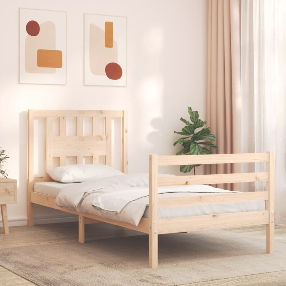 vidaXL Bedframe met hoofdbord massief hout vidaXL Bedframe met hoofdbord massief hout afbeelding 1