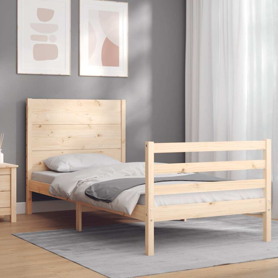 vidaXL Bedframe met hoofdbord massief hout 100x200 cm vidaXL Bedframe met hoofdbord massief hout 100x200 cm afbeelding 1