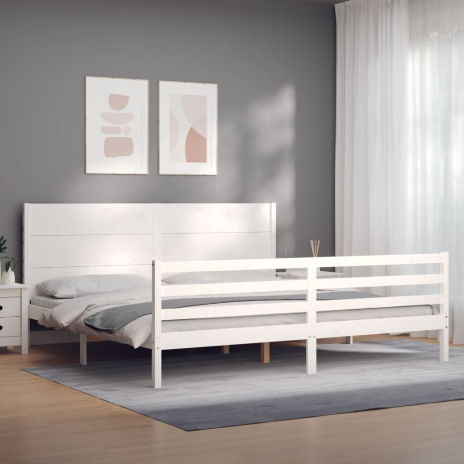 vidaXL Bedframe met hoofdbord massief hout wit afbeelding 1