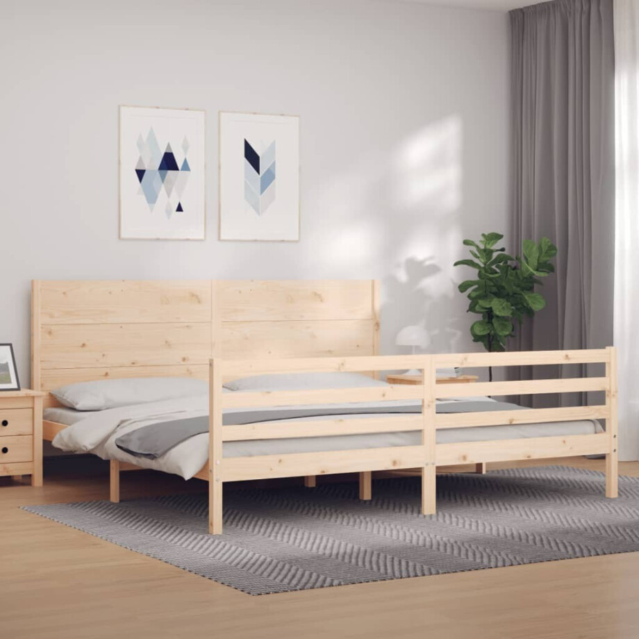 vidaXL Bedframe met hoofdbord massief hout 200x200 cm vidaXL Bedframe met hoofdbord massief hout 200x200 cm afbeelding 1