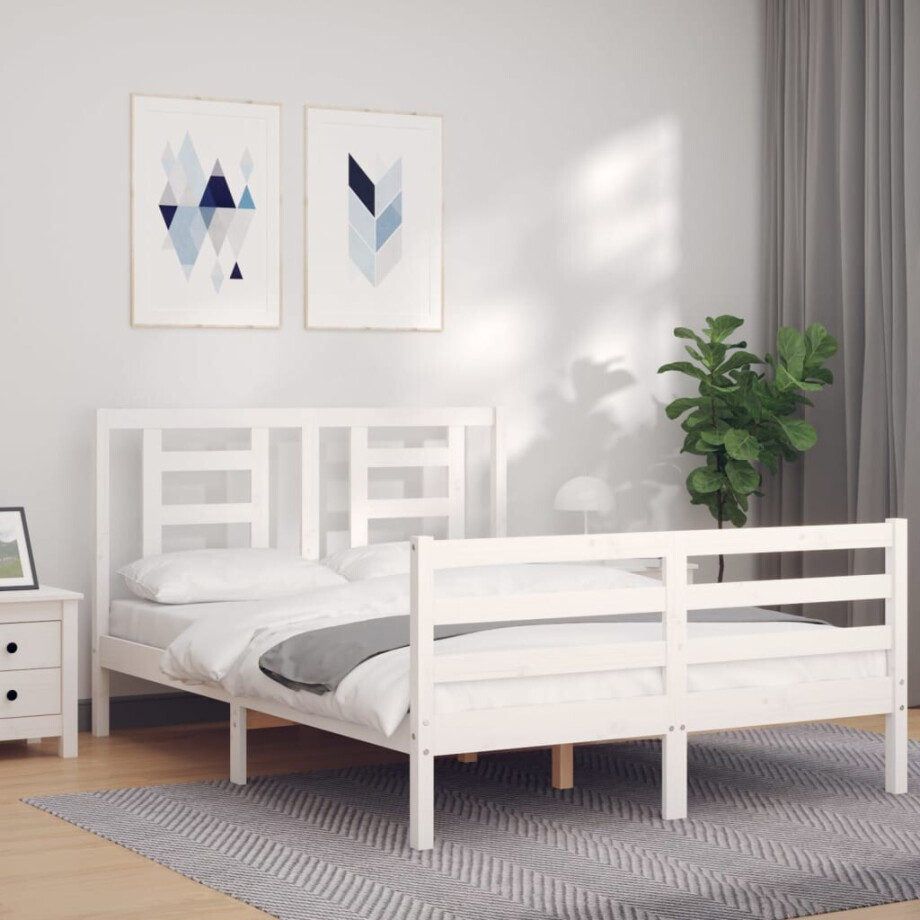 vidaXL Bedframe met hoofdbord massief hout wit vidaXL Bedframe met hoofdbord massief hout wit afbeelding 1