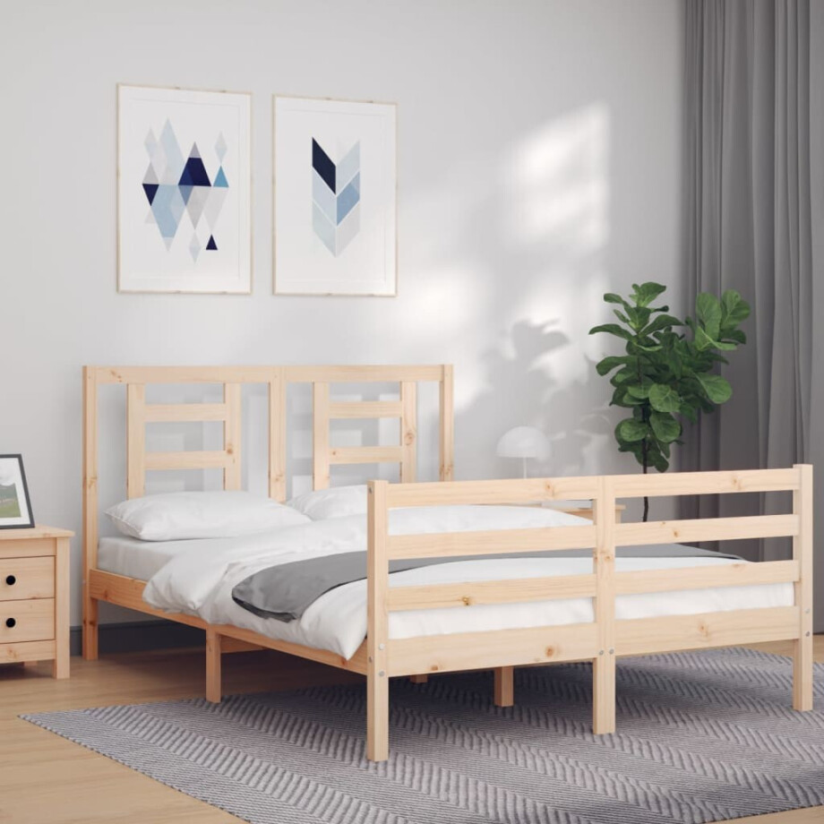 vidaXL Bedframe met hoofdbord massief hout 140x190 cm vidaXL Bedframe met hoofdbord massief hout 140x190 cm afbeelding 1