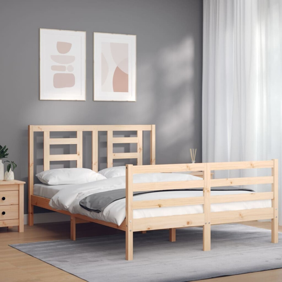 vidaXL Bedframe met hoofdbord massief hout 140x200 cm afbeelding 1