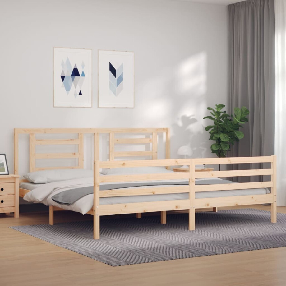 vidaXL Bedframe met hoofdbord massief hout 200x200 cm afbeelding 1