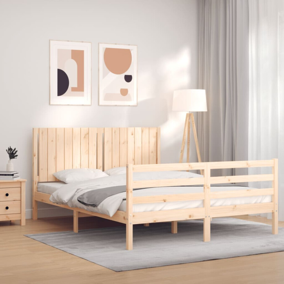 vidaXL Bedframe met hoofdbord massief hout 160x200 cm vidaXL Bedframe met hoofdbord massief hout 160x200 cm afbeelding 1