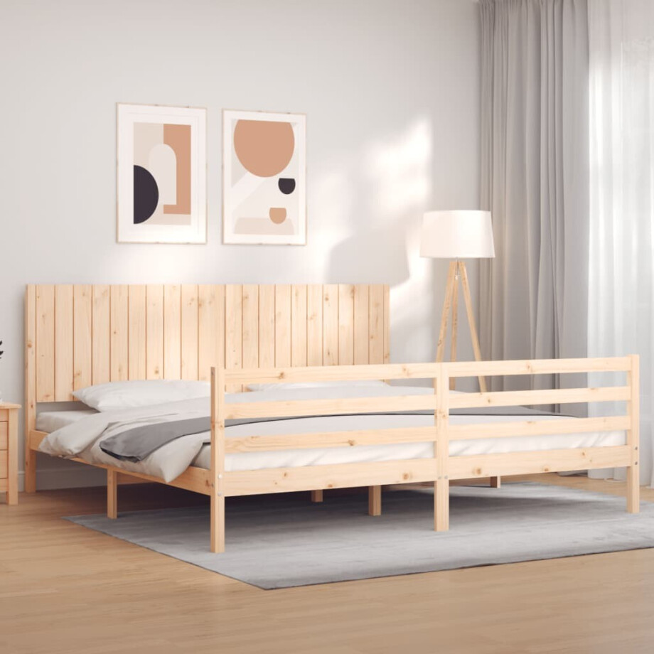 vidaXL Bedframe met hoofdbord massief hout 200x200 cm vidaXL Bedframe met hoofdbord massief hout 200x200 cm afbeelding 1