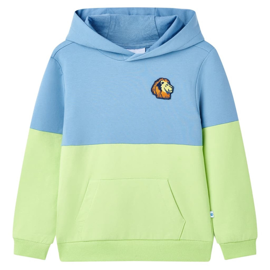 vidaXL Kindertrui met capuchon 92 blauw en zachtgeel afbeelding 1