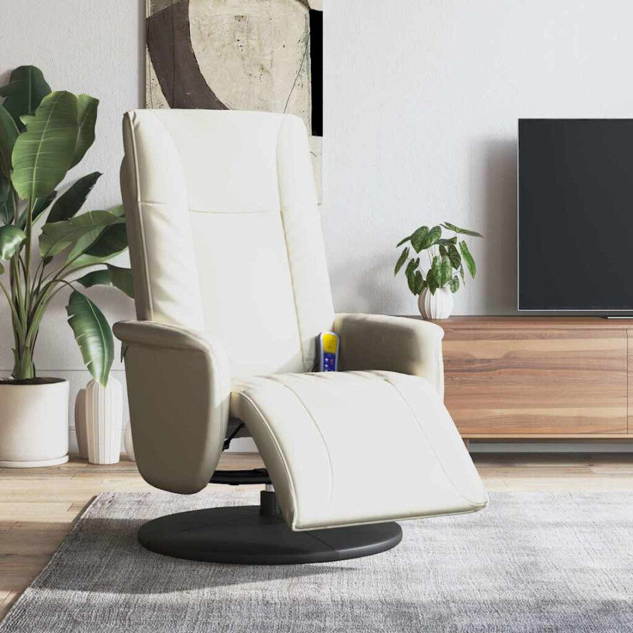 vidaXL Massagestoel verstelbaar met voetensteun kunstleer crèmekleurig afbeelding 1